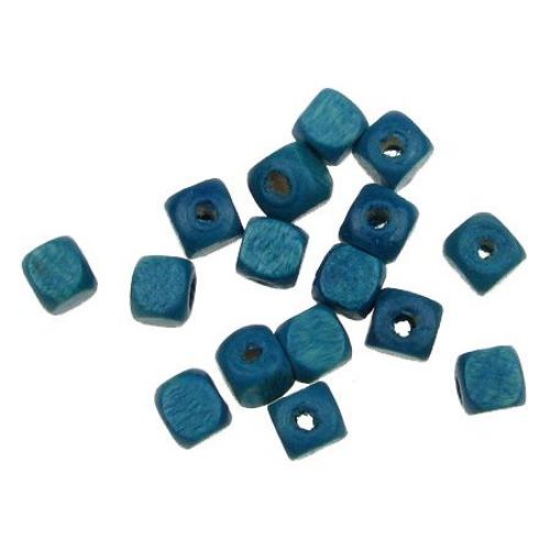 Wood Beads, Cube, Blue, 6mm, hole 3.5mm, 50 grams ~ 390 pcs