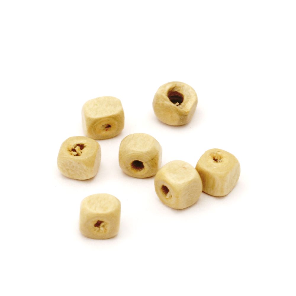Wood Beads, Cube, 5mm, hole 2mm, Grade A, 50 grams ~ 750 pcs