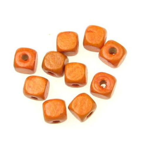 Wood Beads, Cube, Orange, 10mm, hole 3.5mm, 50 grams ~ 100 pcs