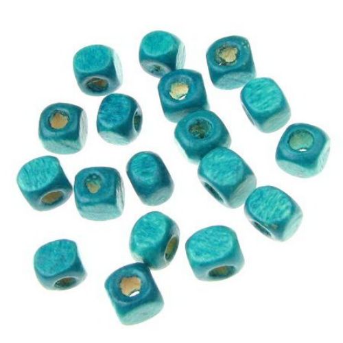 Wood Beads, Cube, Turquoise, 6mm, hole 3.5mm, 50 grams ~ 390 pcs