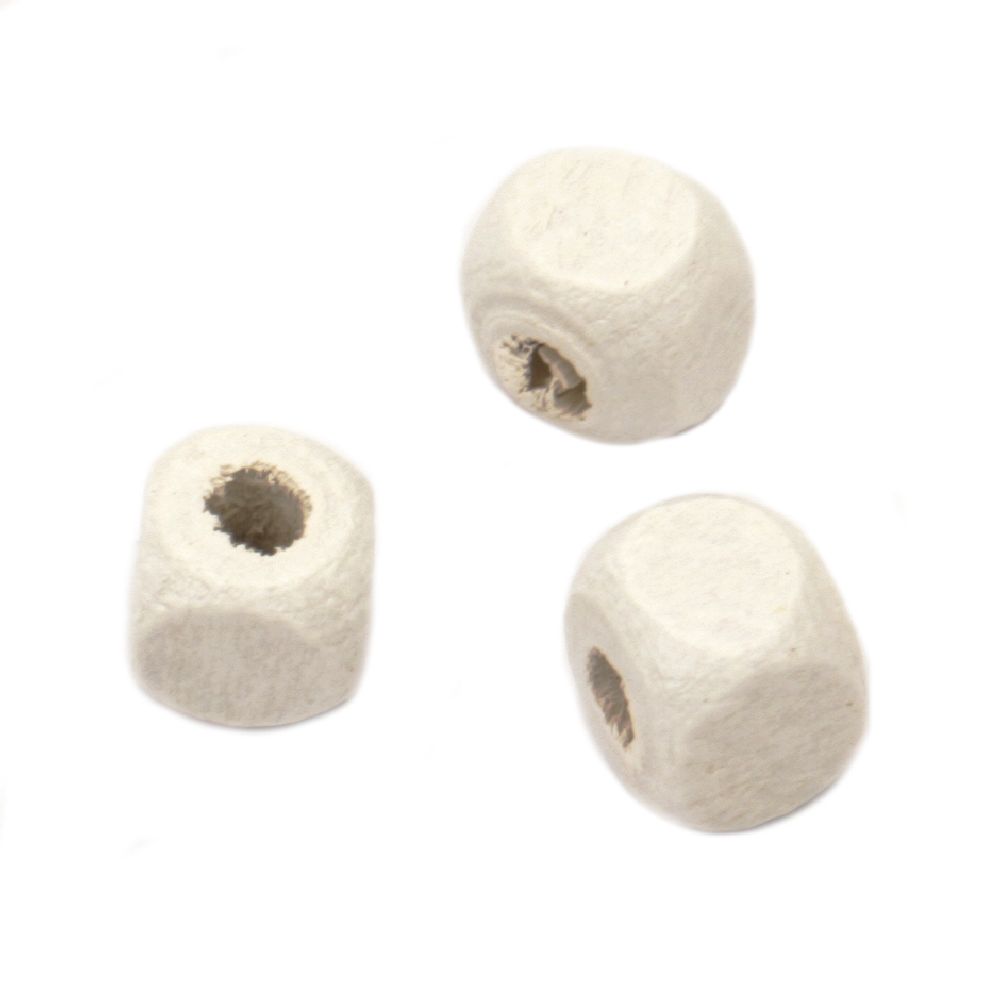 Wood Beads, Cube, White, 6mm, hole 2mm, 50 grams ~ 160 pcs