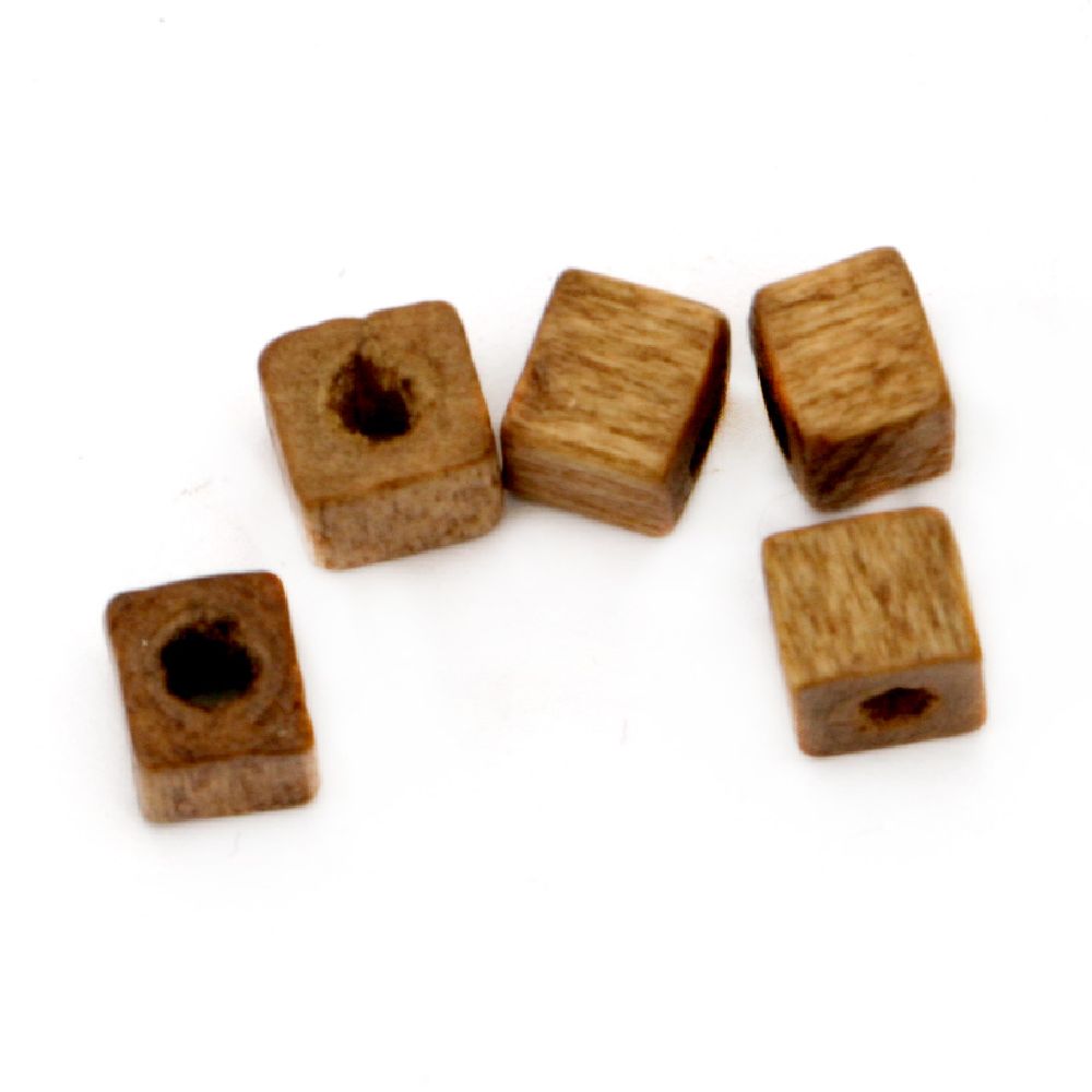 Wooden cube 3x3 mm hole 1 mm brown -10 grams ~450 pieces