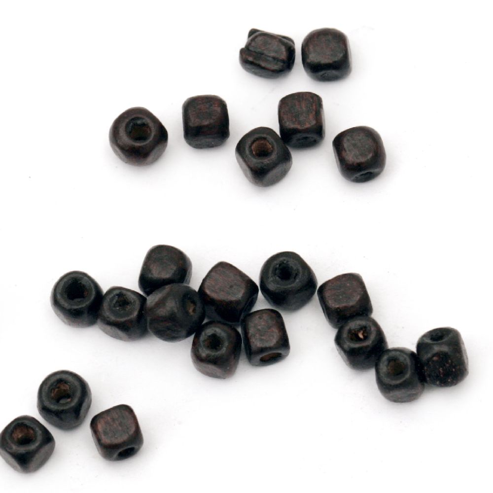 Wooden cube 3x3 mm hole 1 mm brown dark -10 grams ~450 pieces