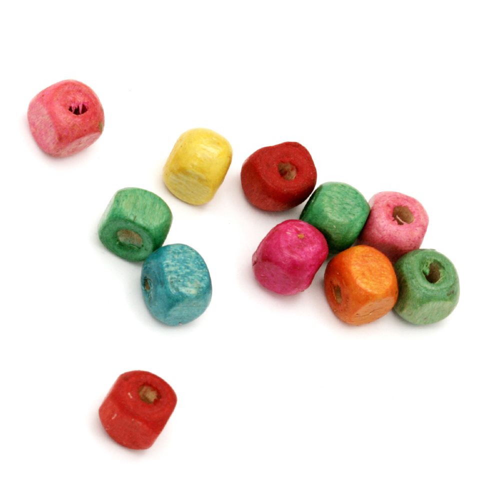 Wood Beads, Cube, Mixed Colors, 6mm, hole 3mm, 50 grams ~ 520 pcs