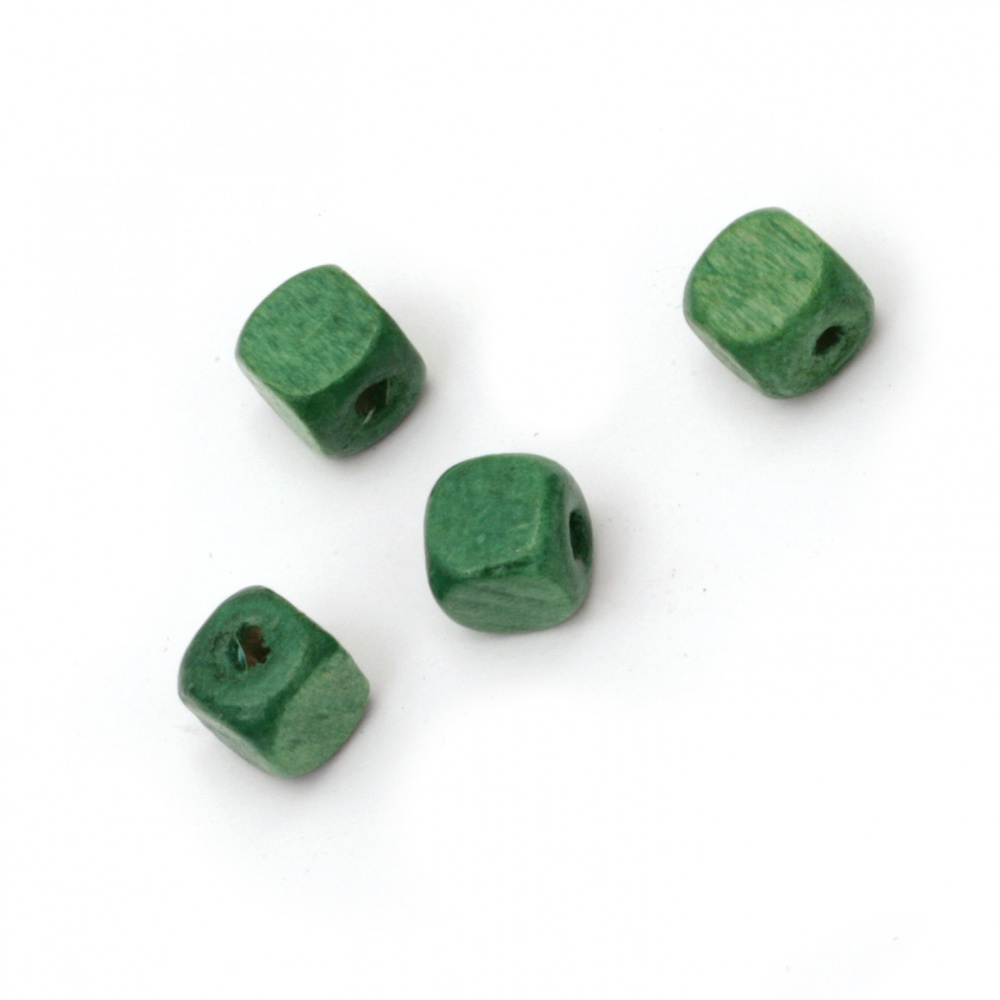Bead  wood cube 8x8 mm hole 3 mm green -50 grams ~ 220 pieces