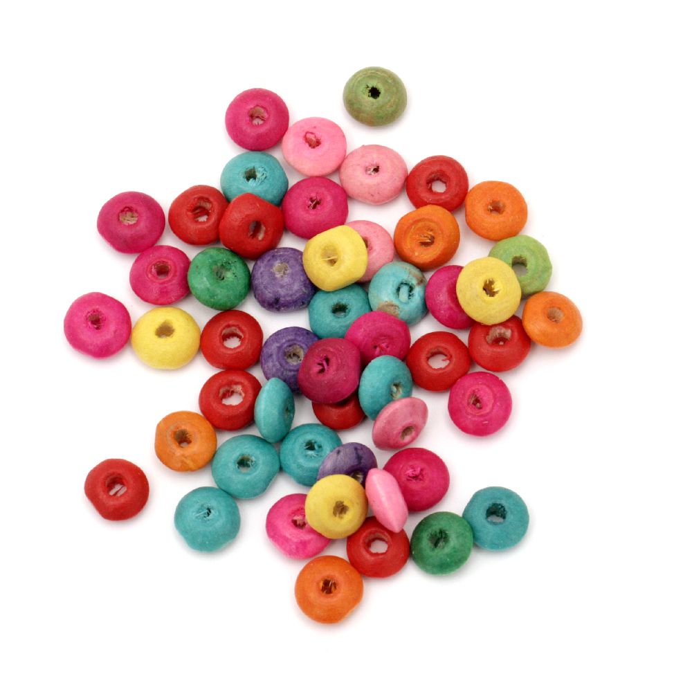Wooden disk beads 8x4 mm hole 2 mm mix - 50 grams ± 600 pieces