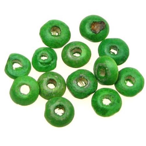 Wooden disk beads 3x6~7 mm hole 2 mm green light - 50 grams ~ 550 pieces