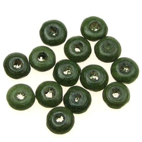 Wooden disk beads  3x6 mm hole 2 mm dark green - 50 grams