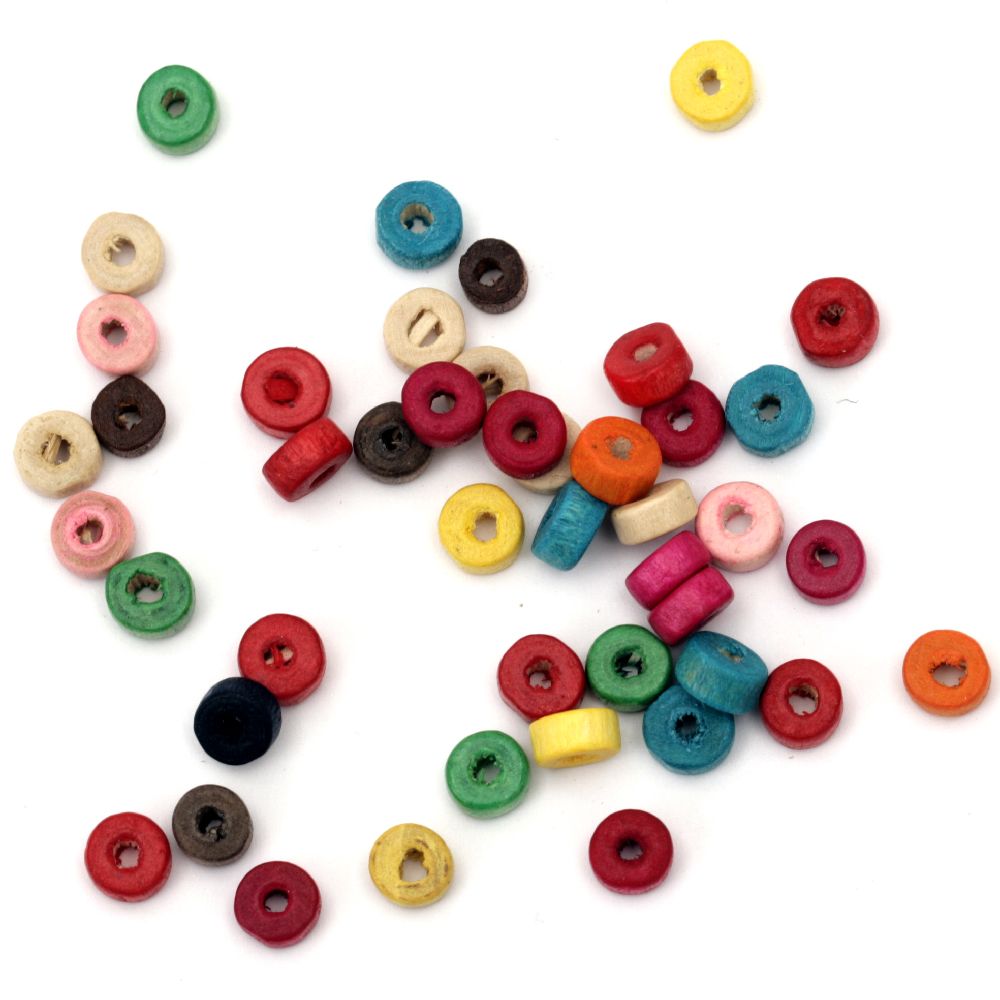 Wooden beads, Disc 6x3 mm hole 2 mm MIX -20 grams ~340 pieces