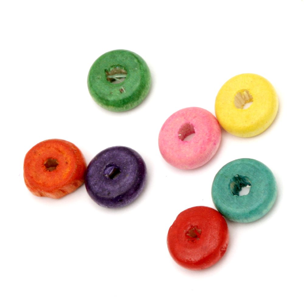 Wooden washer beads 4x10~11 mm hole 3mm mix - 50 grams ~ 310 pieces