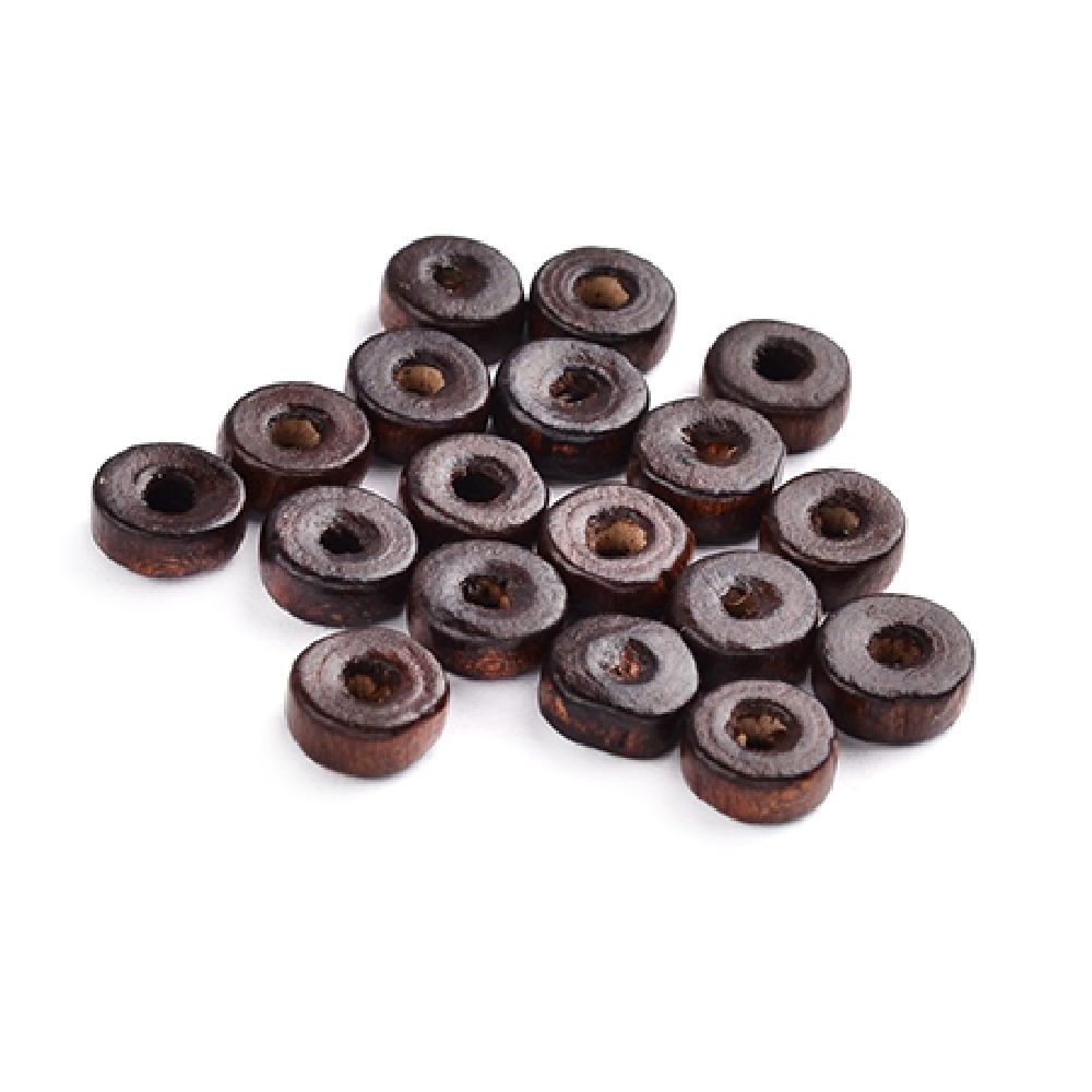 Wooden washer beads 8x3.5 mm hole 3 mm brown - 50 grams ~ 520 pieces