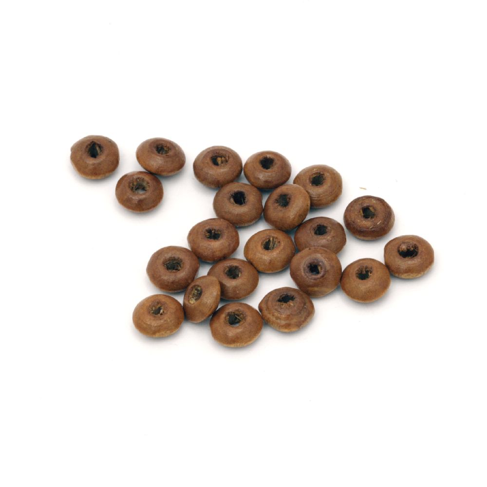 Wooden disk beads 3x6~7mm hole 2mm brown light - 50 grams ~ 1100 pieces
