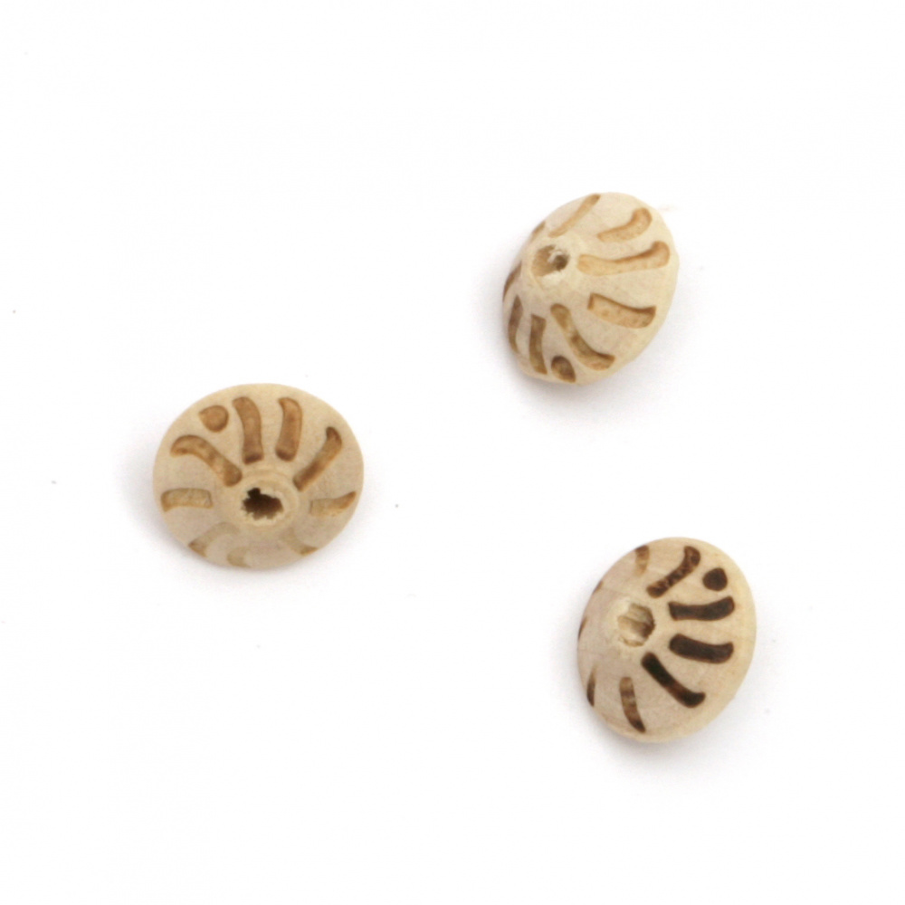 Wooden bead, Disk, handmade 11x9 mm hole 2 mm color natural - 10 pieces