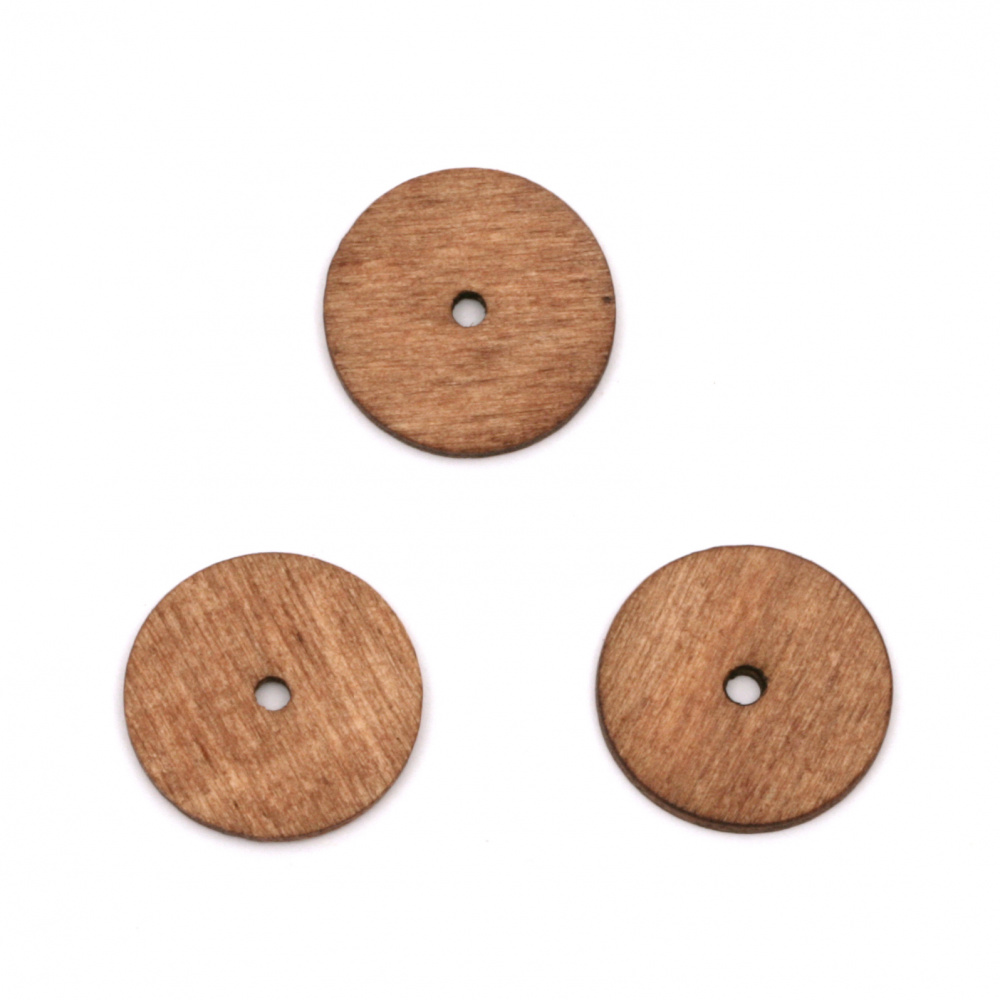 Wooden bead, Circle  19x2 mm hole 2 mm color brown - 20 pieces