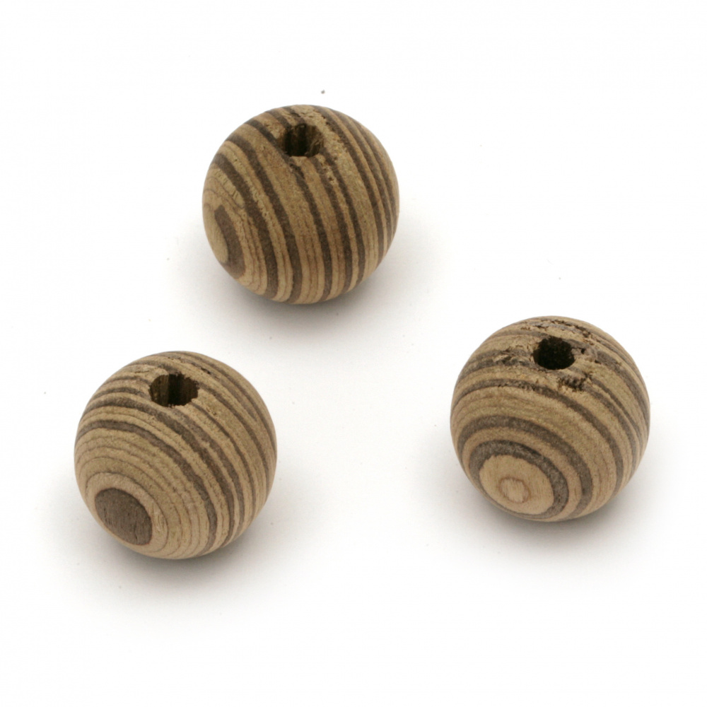 Wooden round bead for decoration 19x20 mm hole 4 mm two-color - 5 pieces