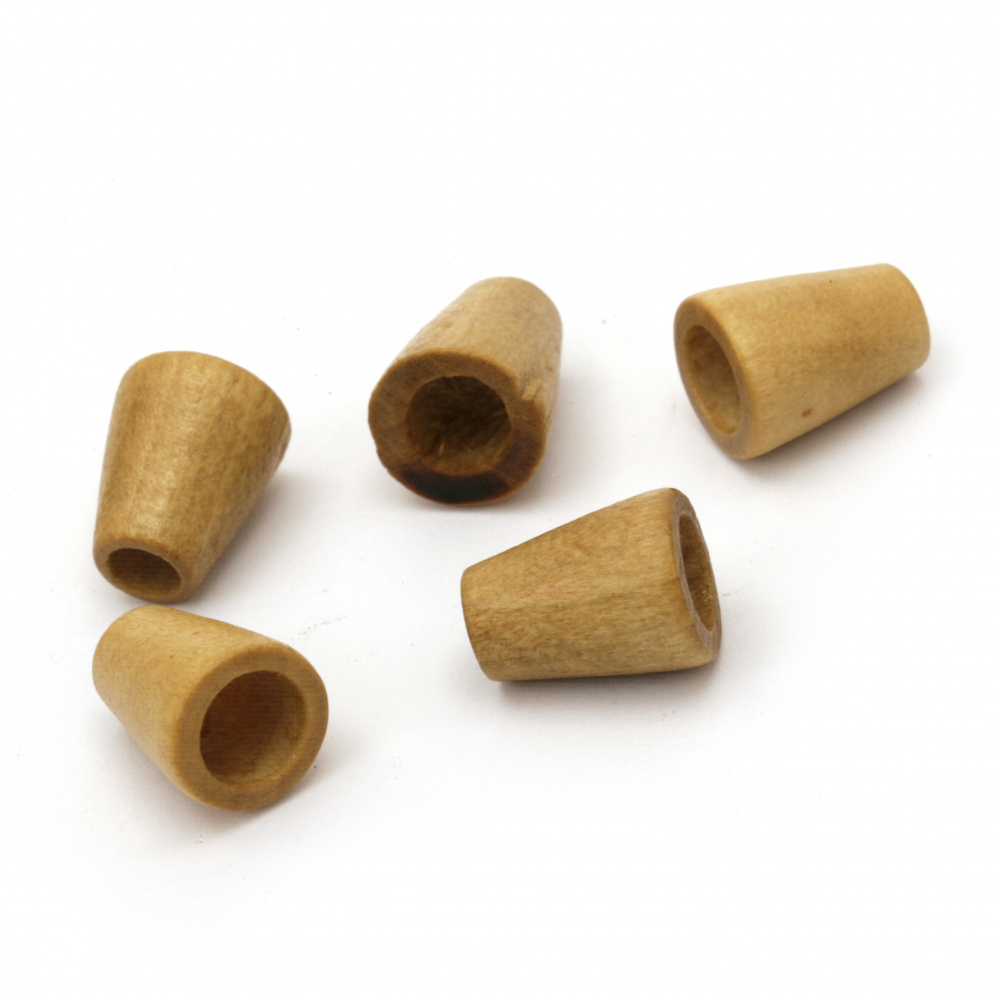 Natural Wooden Cone Beads with Varnish for Handmade Art and Decor, 15x11 mm, Hole: 5 mm -20 pieces