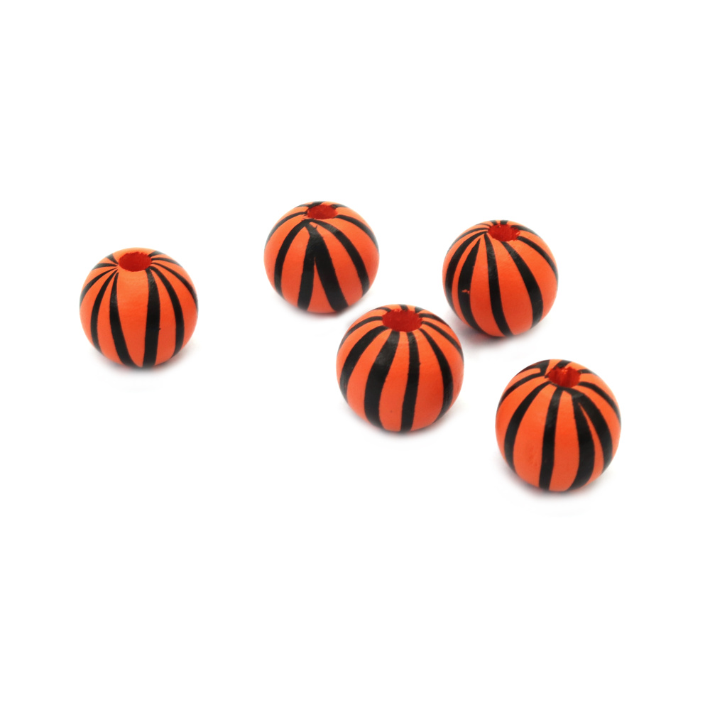 Painted Round Wooden Beads for Craft and Decoration, 15x16 mm, hole 4 mm, black and yellow color - 5 pieces