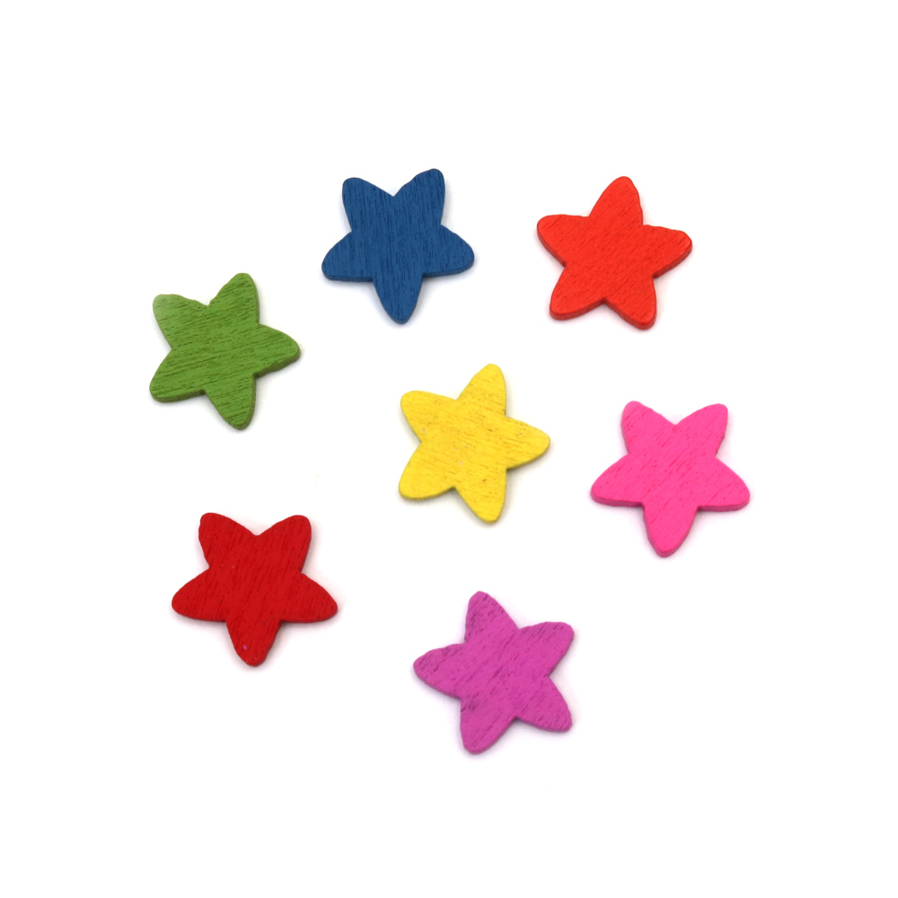 Colored Wooden Stars, 16x15x2 mm ASSORTED -20 pieces