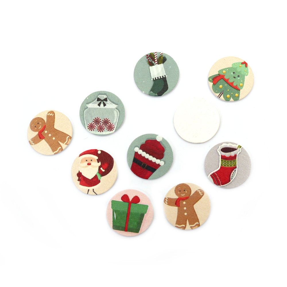 Wooden Found Christmas Decoration, 25x1.5 mm, cabochon type, MIX color - 10 pieces