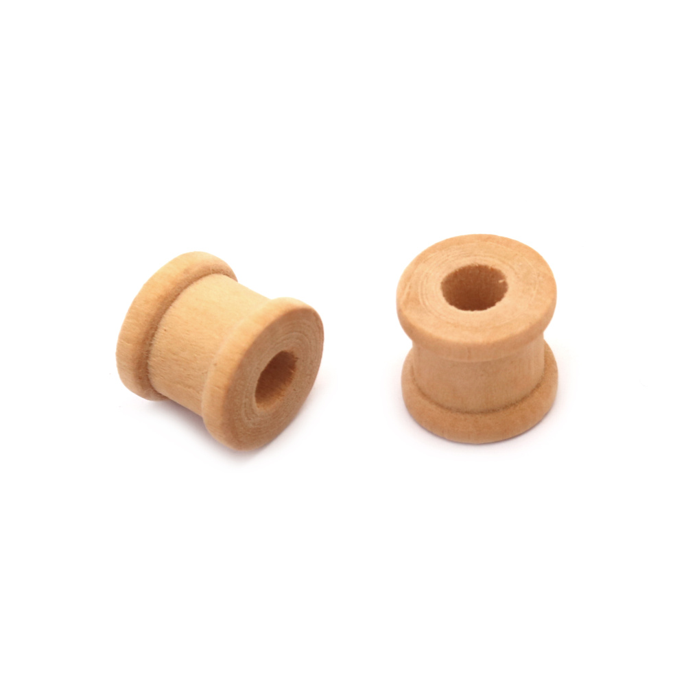 Wooden Spools for DIY Crafts and Arts, 14x13 mm, Hole: 6 mm, Natural Wood color - 10 pieces