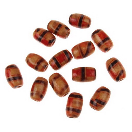 Wooden Beads, Oval with Printed Pattern 12x8 mm, hole 3 mm - 20 grams