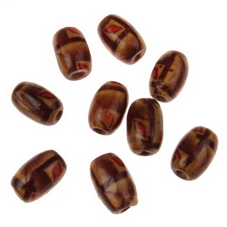 Wooden Beads, Oval with Printed Pattern 12 ~ 13x8mm, hole 3mm - 20g ~ 80pcs