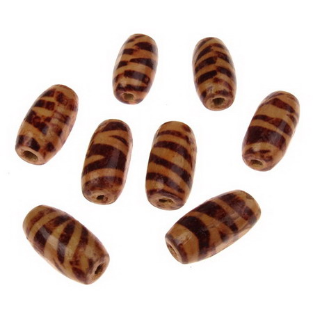 Wooden Beads, Oval with Printed Pattern 14 ~ 15x8mm, hole 3mm - 20g ~ 60pcs