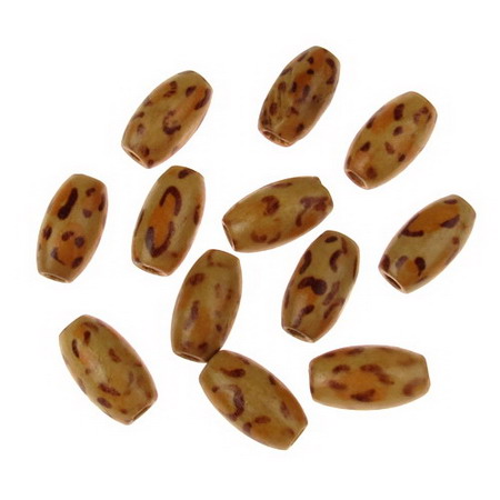 Wooden Beads, Oval with Printed Pattern 15x8 mm, hole 3 mm - 50 grams