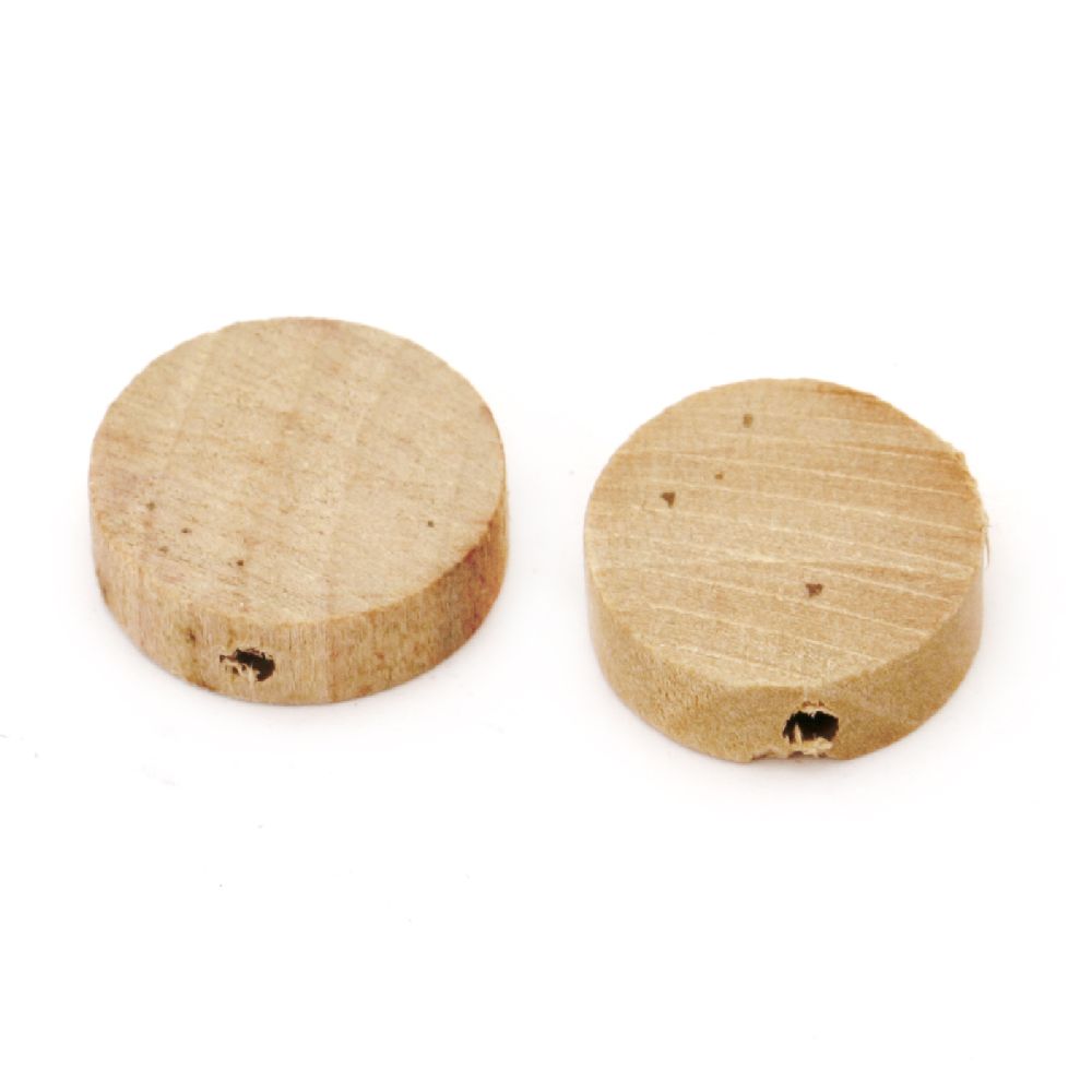 Wooden coin beads 15x5 mm hole 2 mm wood color - 20 pieces