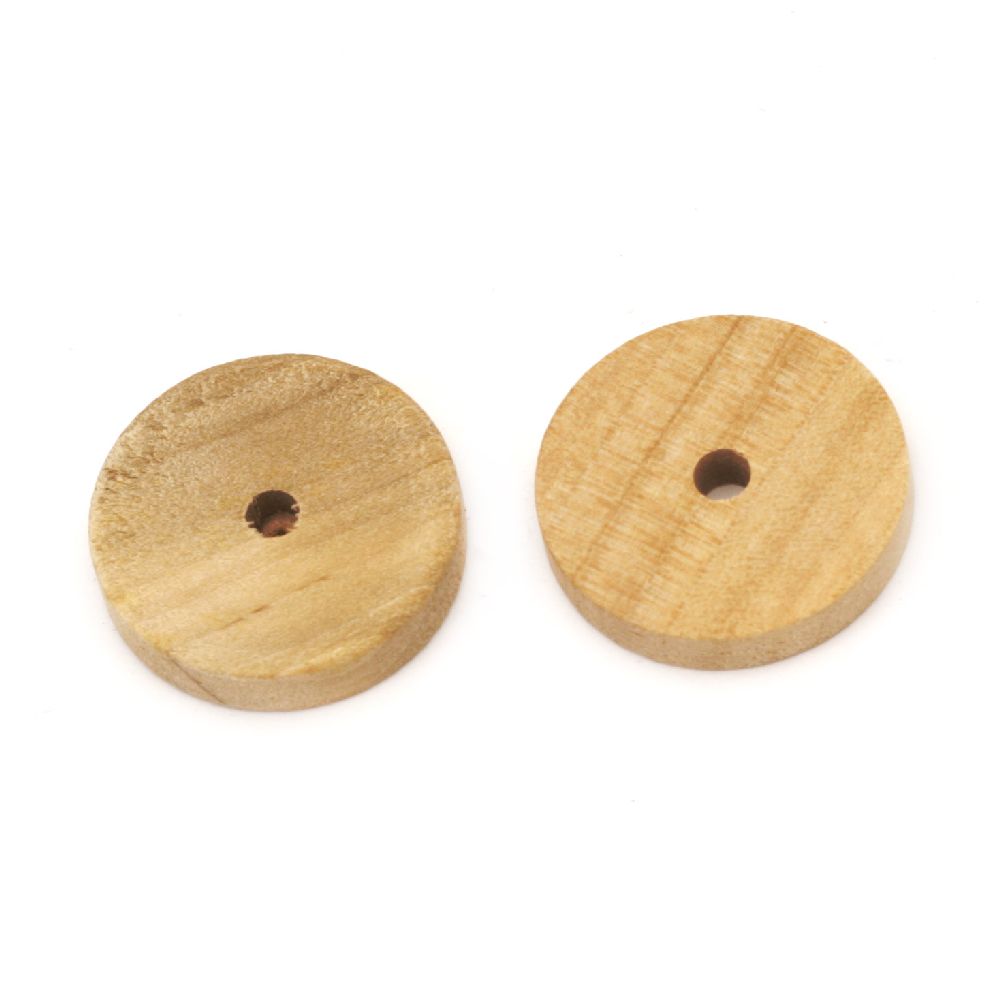 Wooden round beads 20x4 mm hole 3.5 mm color wood - 10 pieces