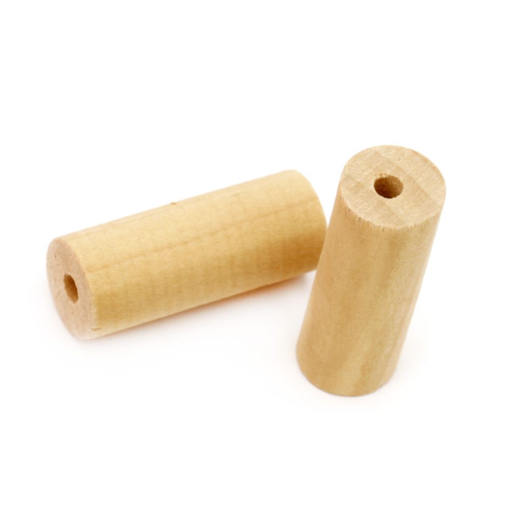 Wooden cylinder bead for decoration 30x15 mm hole 3 mm color wood - 10 pieces