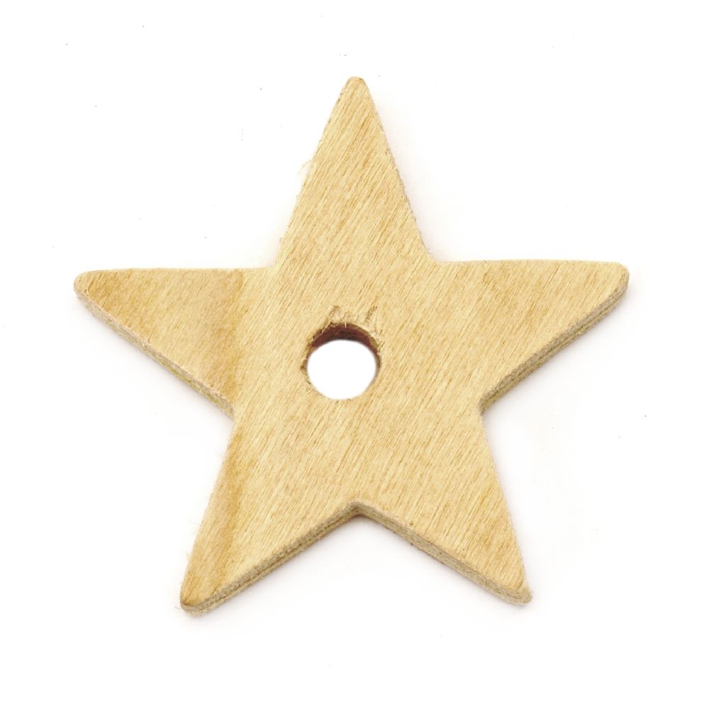 Wooden Star 60x6.5 mm hole 7mm color wood - 2 pieces