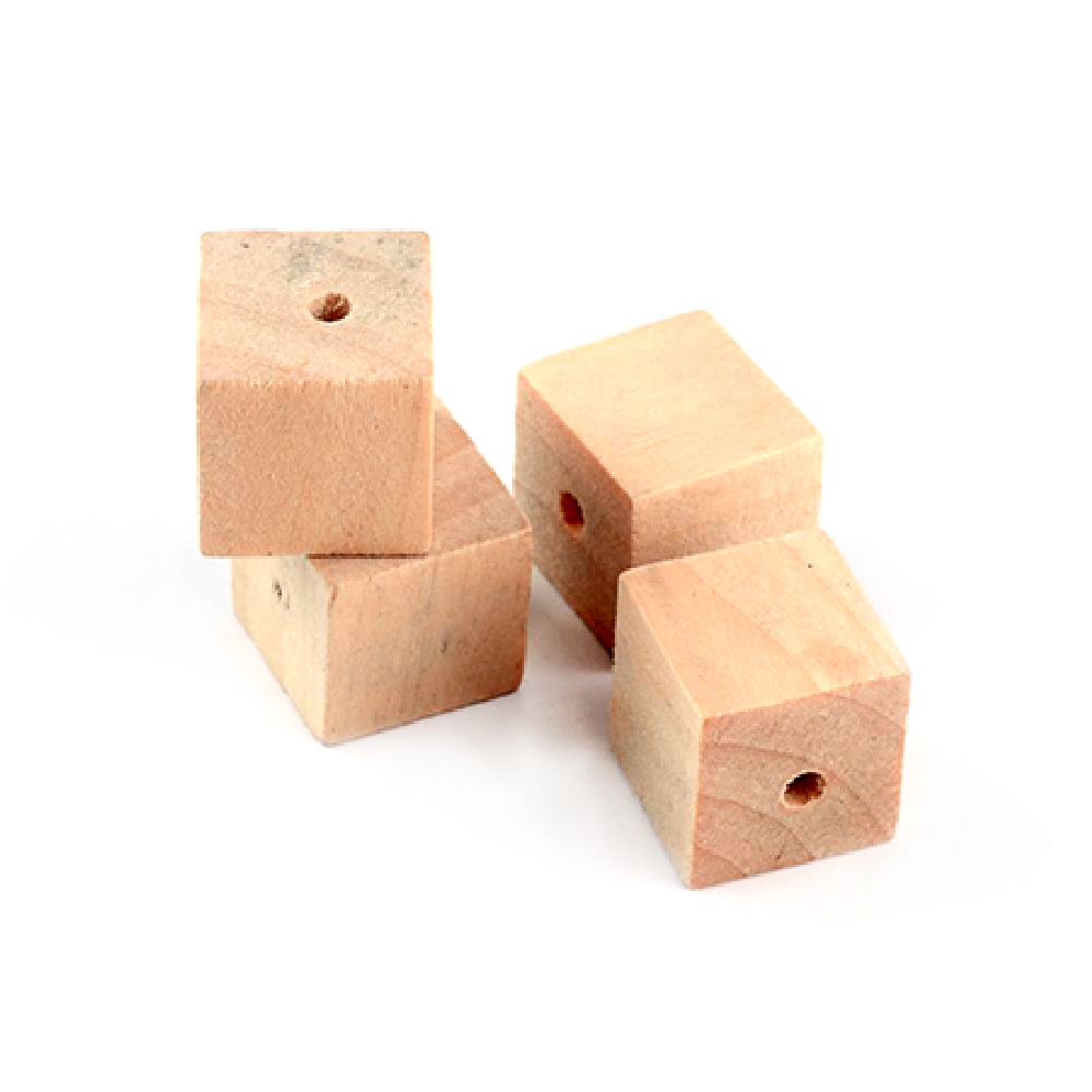 Κύβος, χάντρα, ξύλο 15 ~ 15.5x15 ~ 15.5 τρύπα 3 χιλιοστά χρώμα φυσικό -10 τεμάχια
