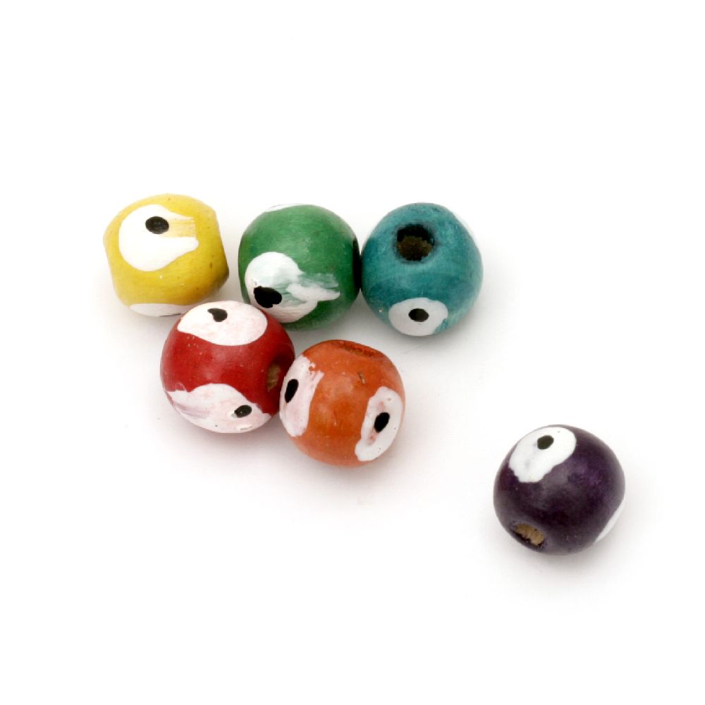 Wooden round bead  with eye 11x11 mm hole 4 mm MIX - 20 grams ± 30 pieces