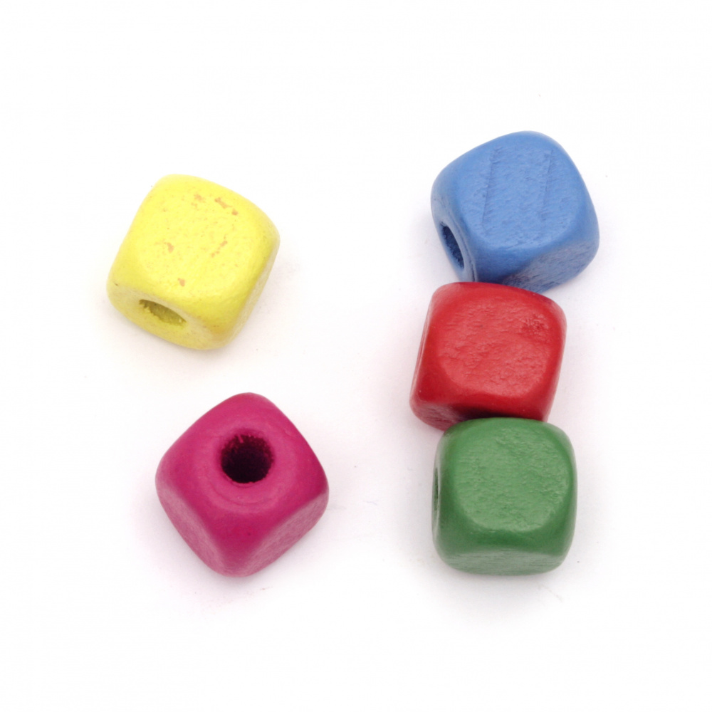 Wooden  cube 12x12 mm hole 3.5 mm MIX electric -50 grams ~ 60 pieces
