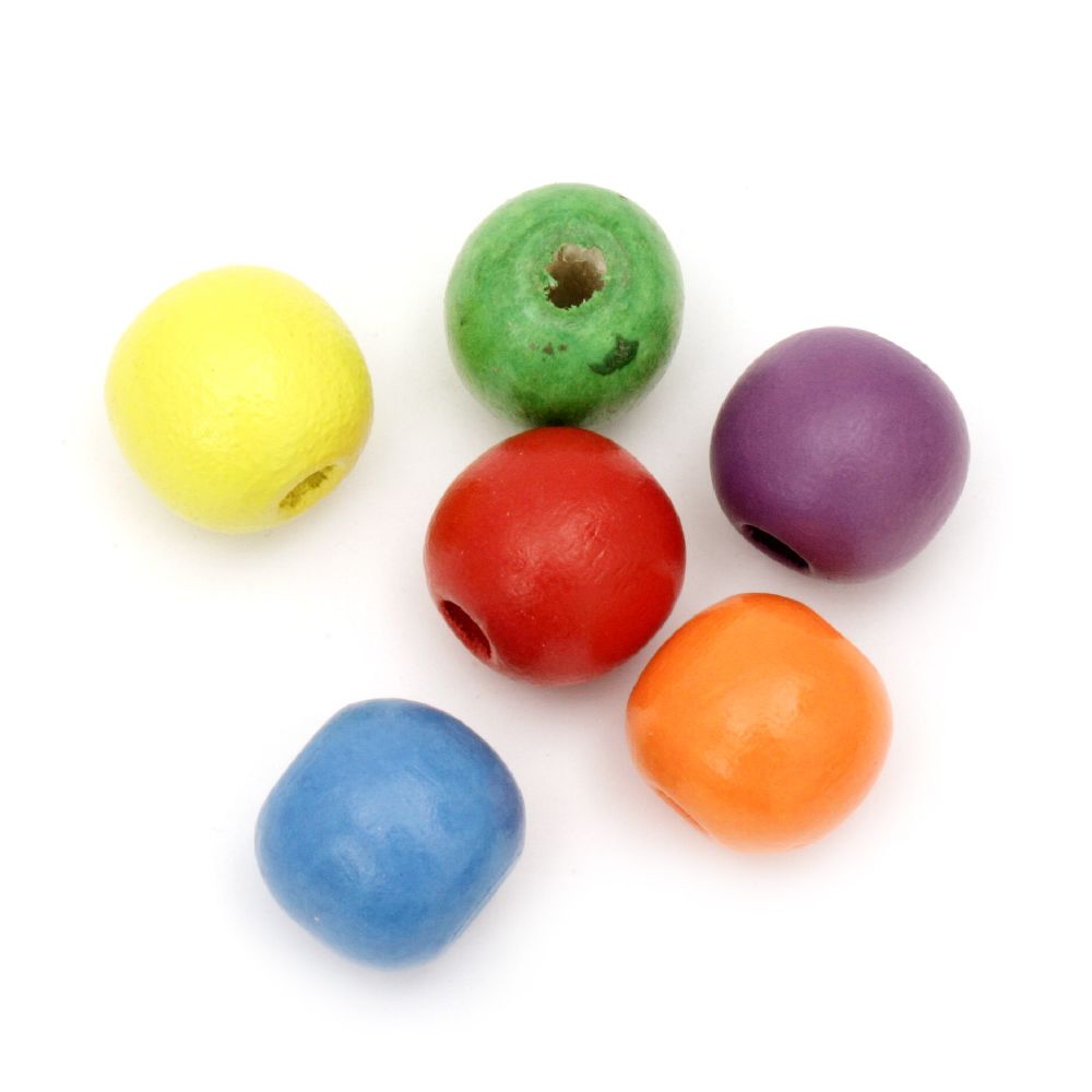 Wooden round bead for decoration 16x18 mm hole 4 mm mixed colors - 50 grams ~ 26 pieces