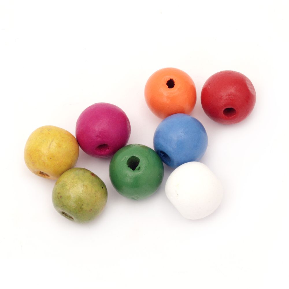 Wooden round bead for decoration 18x20 mm hole 4 mm nixed colors - 50 grams ~ 20 pieces