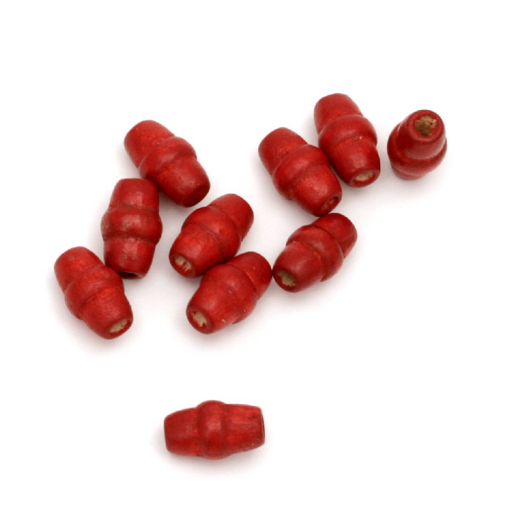 Wooden cylinder bead for decoration 12x8 mm hole 3 mm red - 20 grams ~ 110 pieces