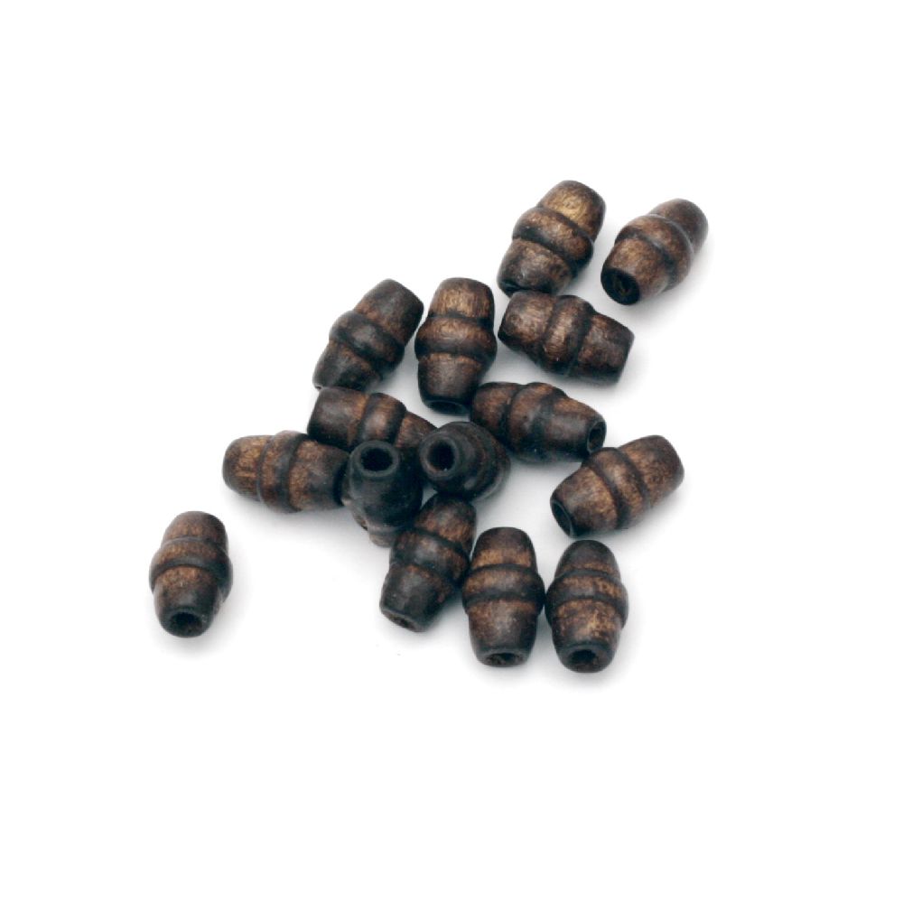Ξύλινη χάντρα κύλινδρος 12x8 mm τρύπα 3 mm καφέ -20 γραμμάρια ~ 110 τεμάχια