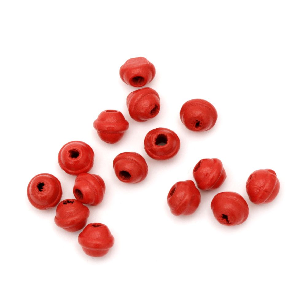 Wooden round bead for decoration 6x7 mm hole 2 mm red - 20 grams ~ 210 pieces