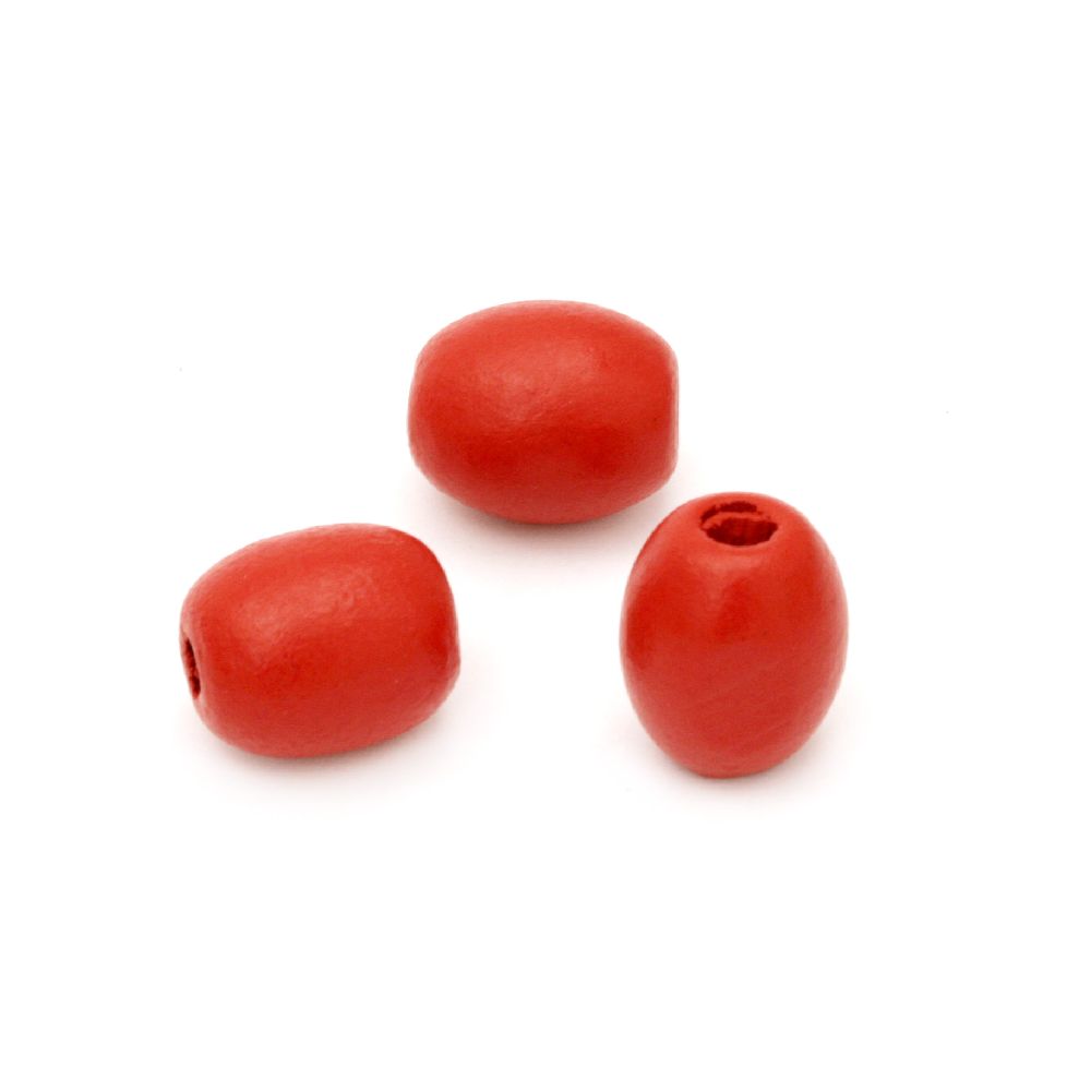 Wooden oval bead for decoration 15x12.5 mm hole 3 mm red - 20 grams ~ 26 pieces