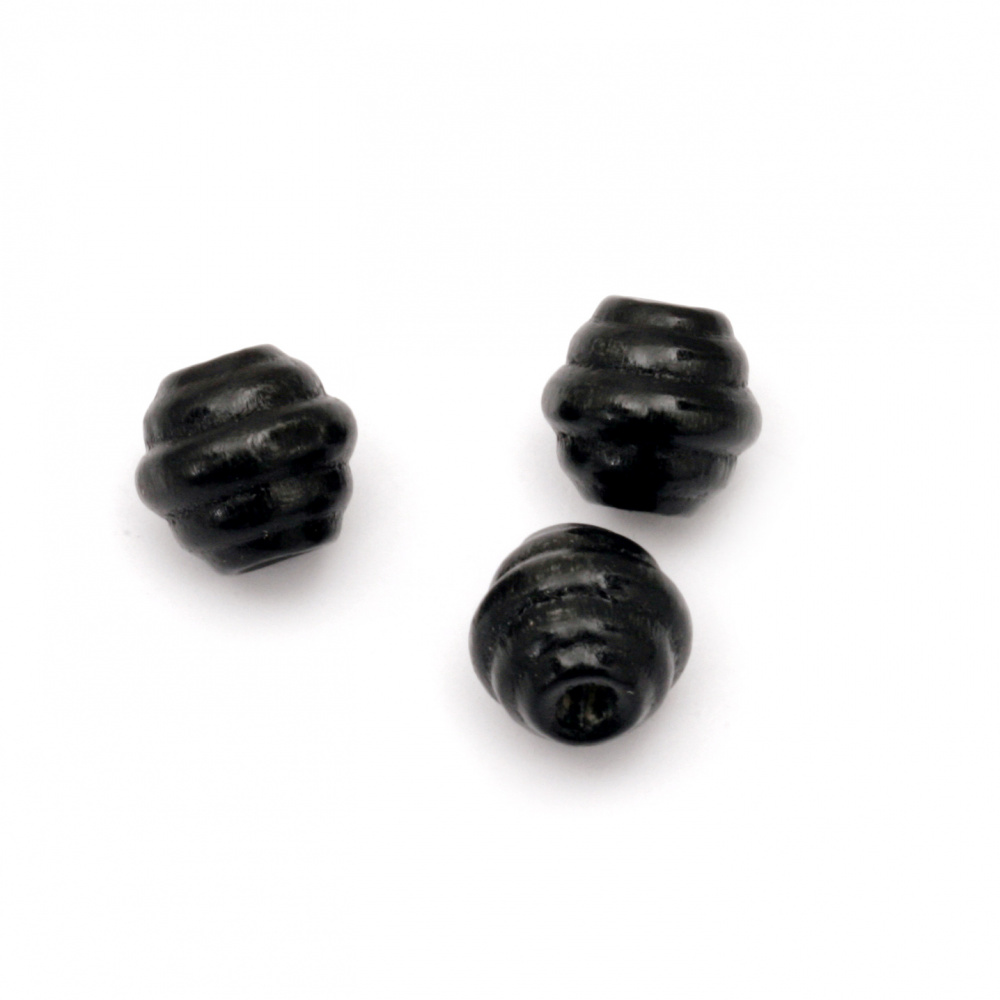Wooden round bead for decoration, carved 10x10 mm hole 3 mm black - 50 grams ~ 180 pieces