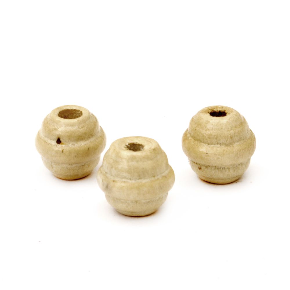 Wooden round bead for decoration, carved 10x10 mm hole 3 mm wood color - 50 grams ~ 180 pieces