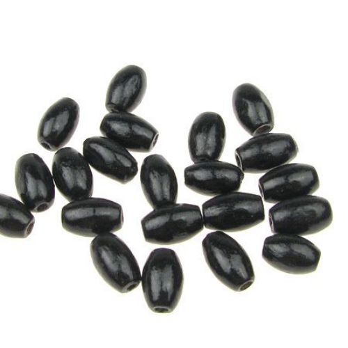 Wooden oval bead for decoration 6x10 mm hole 3 mm black -  50 g ~ 400 pieces