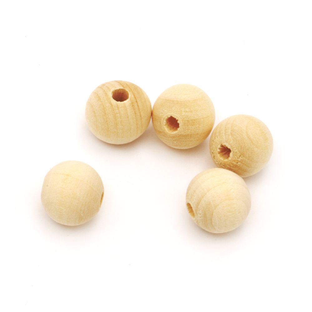 Unfinished wooden round bead for decoration 11x12 mm hole 3~4 mm wood color - 20 grams ~ 38 pieces