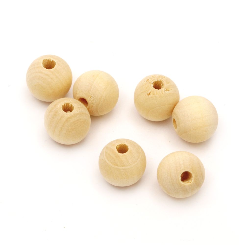 Wood beads, Round, wooden, 15x16 mm, 4~5 mm hole, 20 pieces