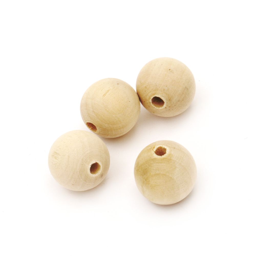 Wood beads, Round, wooden, 18mm, 4mm hole, 20 pieces