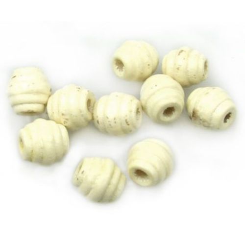 Wooden round bead for decoration, carved 10x10 mm hole 3 mm  white - 50 grams ~ 180 pieces
