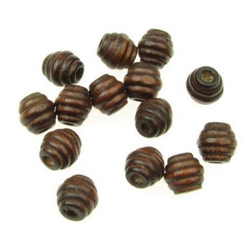 Wooden round bead for decoration, carved 10x10 mm hole 3 mm brown - 50 grams ~ 180 pieces