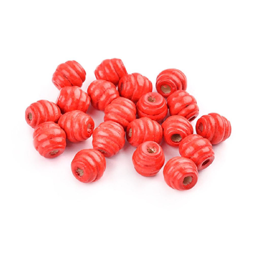 Wooden round bead for decoration, carved 10x10 mm hole 3 mm  red - 50 grams ~ 180 pieces